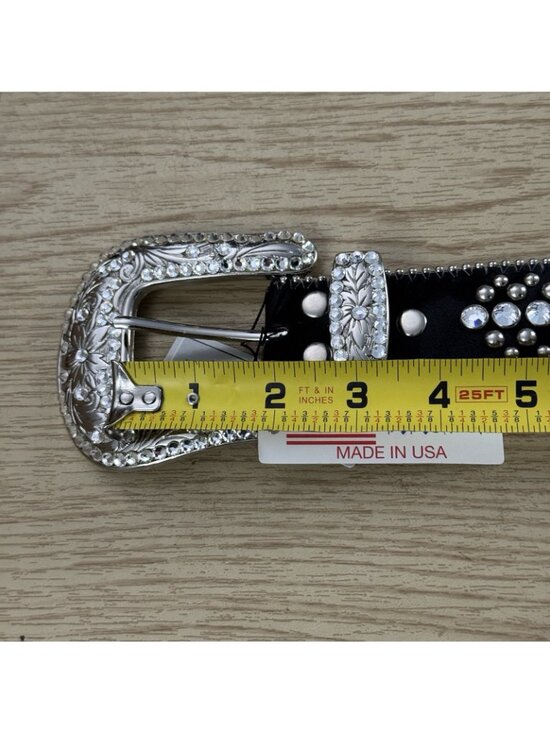 B.B. Simon Swarovski Crystal Studded Leather Belt Black L Made USA New Defect main image 7